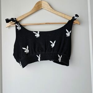 Playboy Black Crop Top with Bunny Print